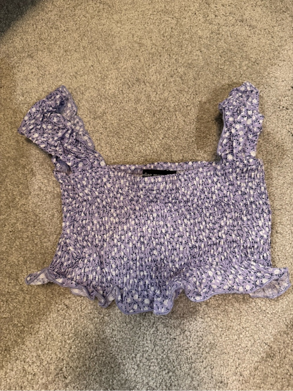 Sundae muse Smocked Lavender Floral Crop Top
